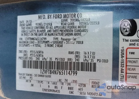 2006 Ford Mustang z USA, uszkodzony, nr VIN 1ZVFT84N765114799